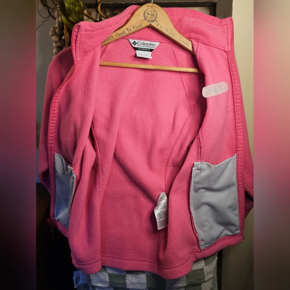 Columbia Fleece Full‎ Zip Jacket Youth Girls Pockets Benton Springs Pink M 10/12